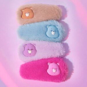 Colorful Fuzzy Care Bears Set of 4 Hair Clips! With a plush 3D design! New!